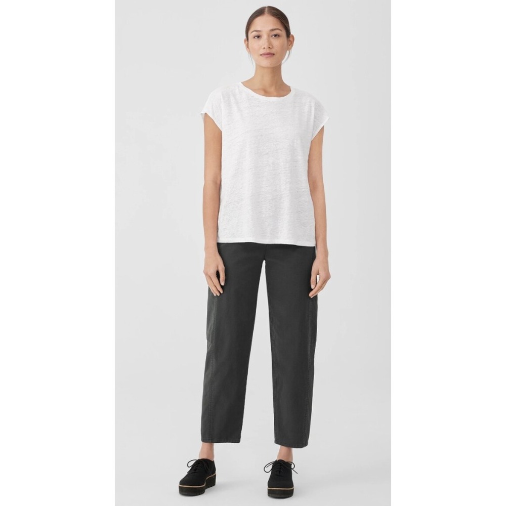 Eileen Fisher Organic Linen V-Neck Cap Sleeve Boxy Top Size L